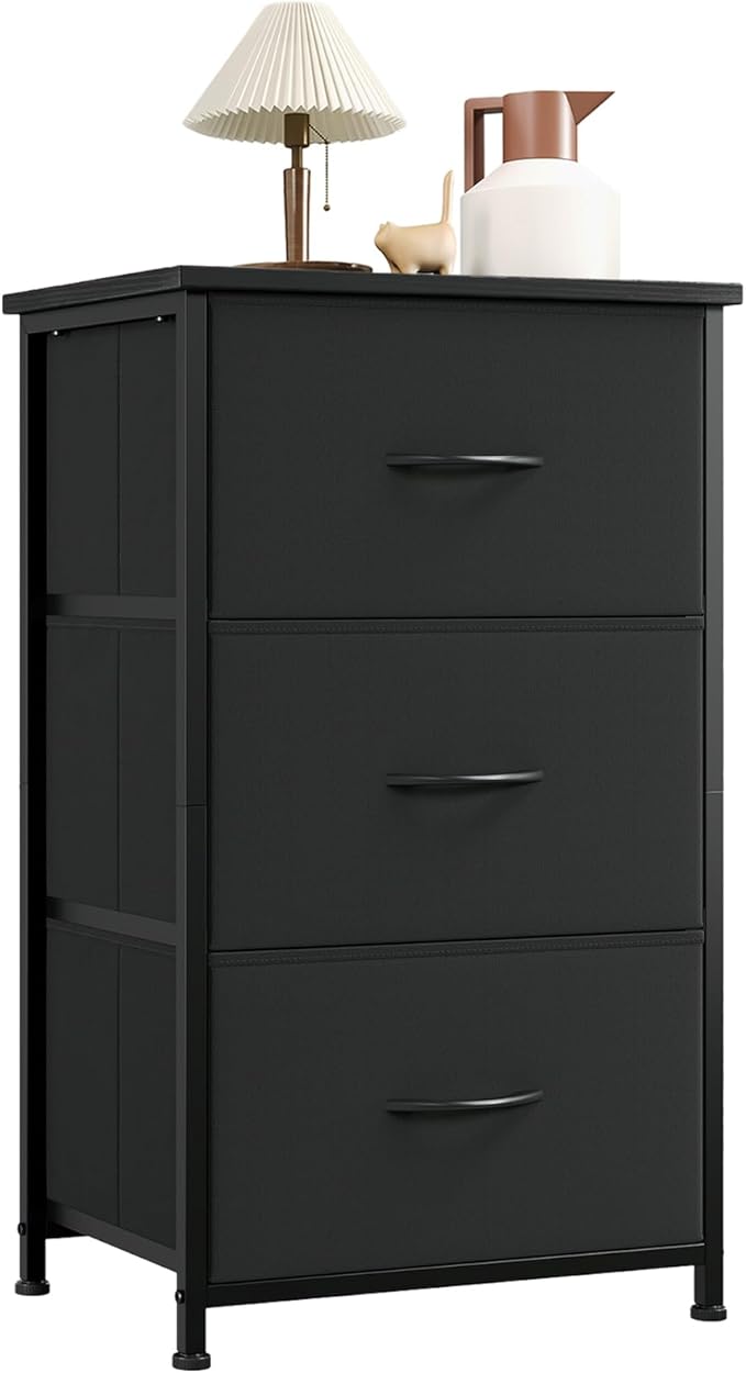 Somdot Dresser for Bedroom with 3 Drawers, Storage Organizer Chest of Drawers with Removable Fabric Bins for Closet Bedside L