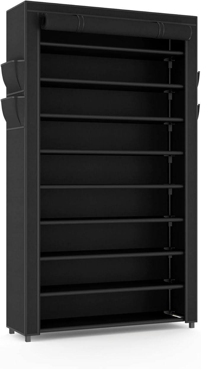 VILICK Shoe Rack with Cover Narrow Shoe Organizer with Pockets 10 Tier Tall Shoe Storage Holds 36-41 Pairs Shoes and Boots Sh
