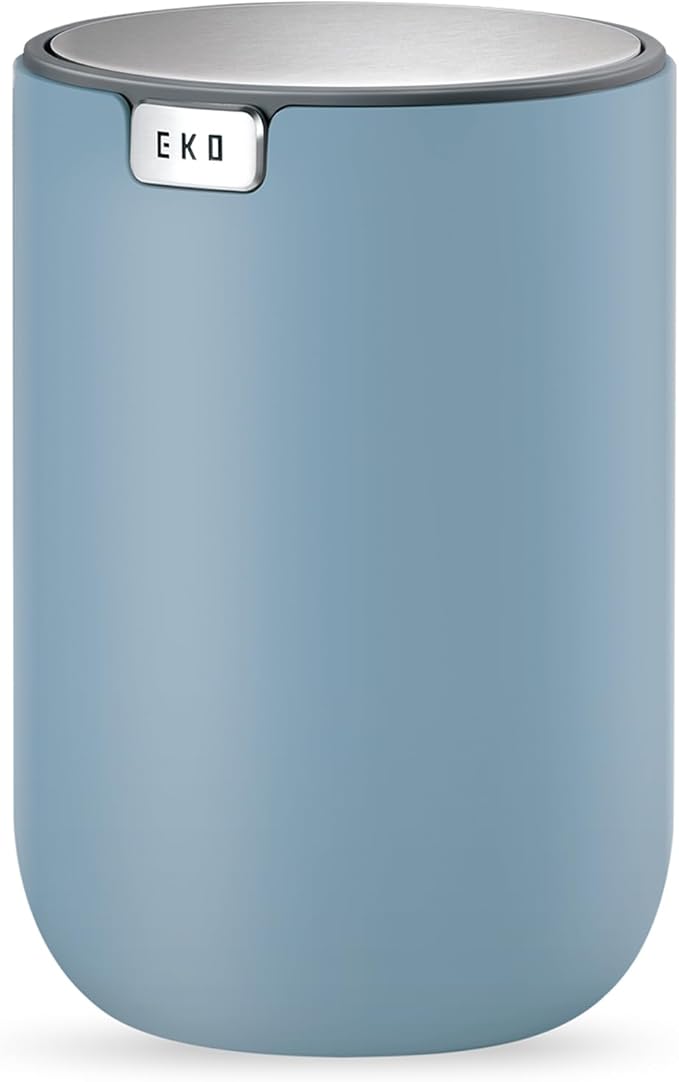 EKO Fandy 0.4 Gal/1.5L Mini Tabletop Trash Bin with Swing-Lid, Desktop Trash Can for Bathroom Countertop, Vanity, Coffee or Office, Small Garbage Bin (Blue)
