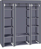 Karlhome 5-Tier Canvas Wardrobe, Portable Fabric Wardrobe with Shelves and Cover for Hanging Clothes, Clothes Rail with Cover