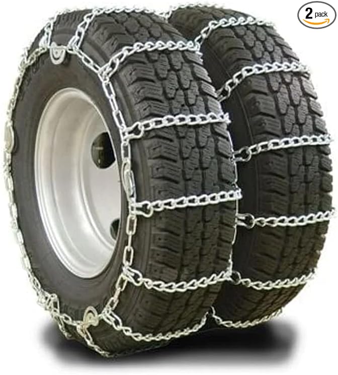 Mytee Products (Set of 2) 24.5" Twist Link Dual Snow Tire Chains for Semi Trucks - Emergency Tire Traction Grip - Snow Blower