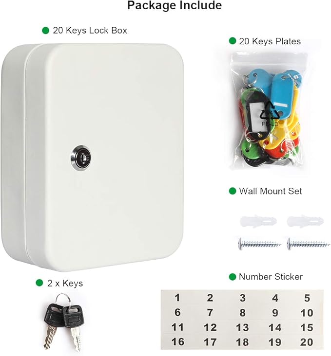 Jssmst Key Lock Box Wall Mount Security Key Storage Box, Locking Key Cabinet Wall Mount with 20 Key Hooks & Tags Key Labels, 