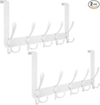 TICONN Over The Door Hooks, 5 Heavy Duty Tri Coat Rack All Metal Coat Hanger for Bathroom Bedroom Dorm (White, 2PK, Fit 1-3/4