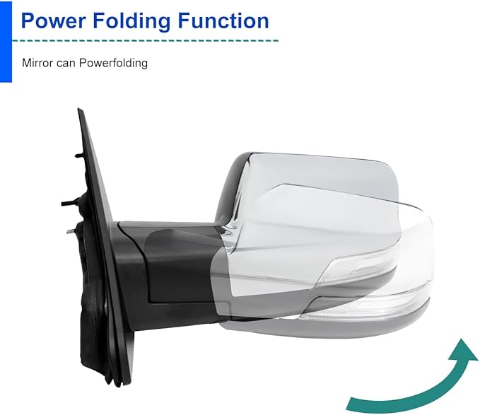 Spec-D Tuning Chrome Power Fold Heated + Puddle + Blind Spot Monitor Left Driver Side Mirror Compatible with 2019-2024 Ram 1500, Left + Right Pair