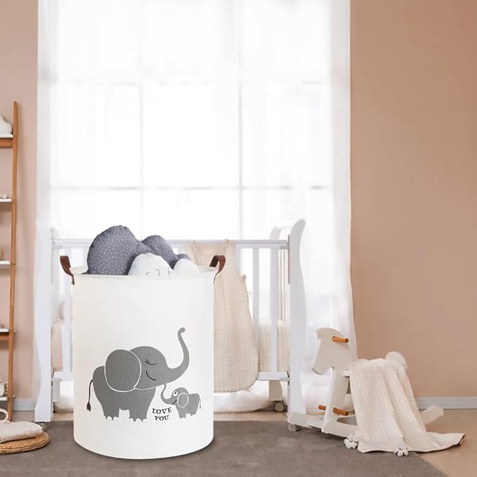 CLOCOR Collapsible Round Storage Bin/Large Storage Basket/Clothes Laundry Hamper/Toy Storage Bin (Love Elephant)