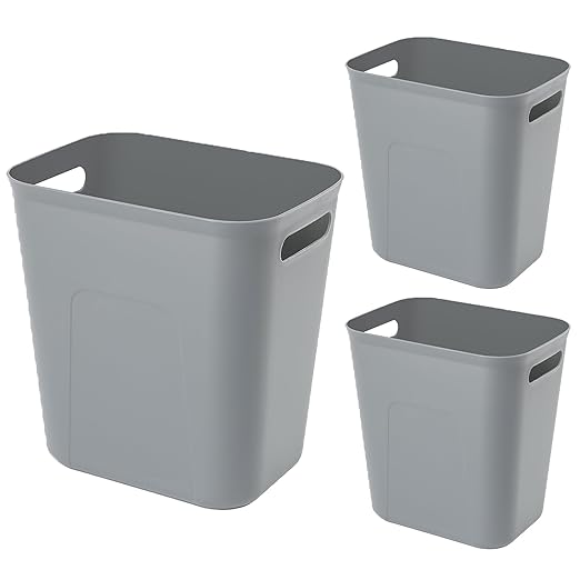 UUJOLY Plastic Small Trash Can Wastebasket, Garbage Container Basket for Bathrooms, Laundry Room, Kitchens, Offices, Kids Rooms, Dorms, 3.5 Gallon, Grey, 3 Pack