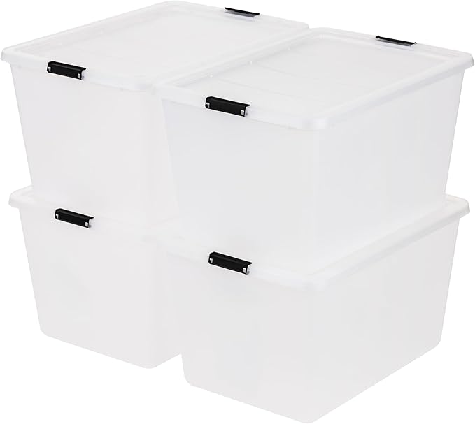 IRIS USA 4-Pack High-Capacity Clip Box with Latching Lids, 55 Quart Storage Bins, Supply Containers for Home, Office & Classr