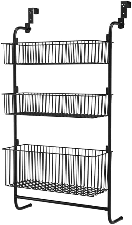 Fancial Over The Door Organizer, Metal Organizer, 3-Layer Hanging and Wall-Mounted mesh Baskets, Easy to Install,Black