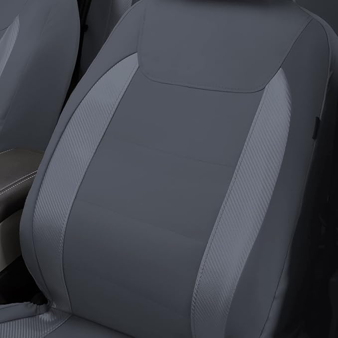 Flying Banner car seat Covers Protects Water Proof Faux Leather Carbon Fiber Front and Rear Bench Split 40/60 50/50 60/40(Gra