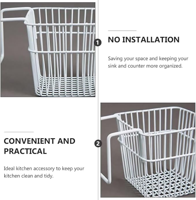MAGICLULU Punch-Free Hanging Storage Basket 2-Pack Stainless Steel Wire Organizer with Drainage for Kitchen and Bathroom Spac