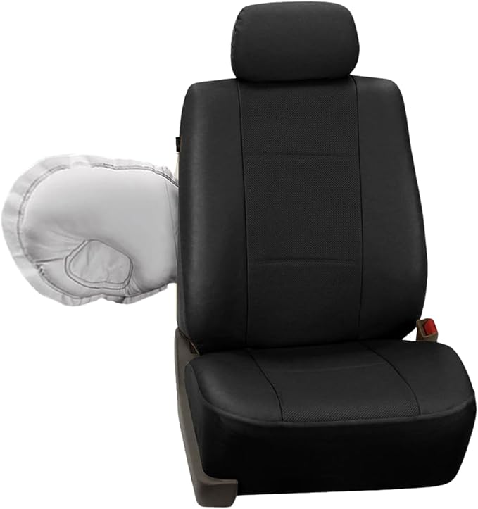 FH Group Three Row Car Seat Covers Deluxe Leatherette with 8 Seater, Airbag Compatible and Rear Split - Universal Fit for Car