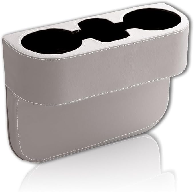 Car Cup Holder, PU Leather Auto Front Seat Organizer, Multifunctional Cup Drink Holders, Gap Filler Storage Box Coin Bucket Console Side Pocket Cell Mobile Phone Holder (Gray)