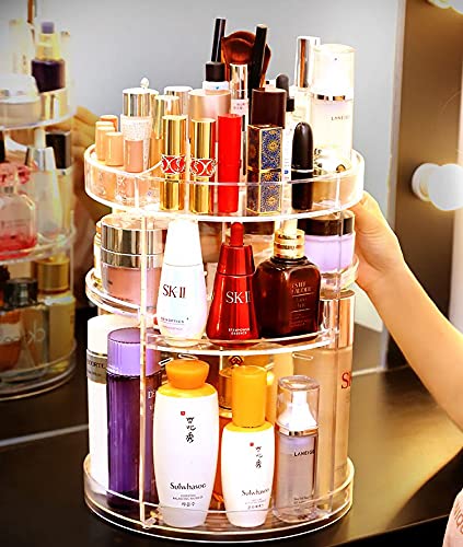 Cq acrylic Rotating Makeup Organizer,Adjustable Spinning Skincare Organizer for Vanity,Countertop,Clear Rotating Perfume Orga