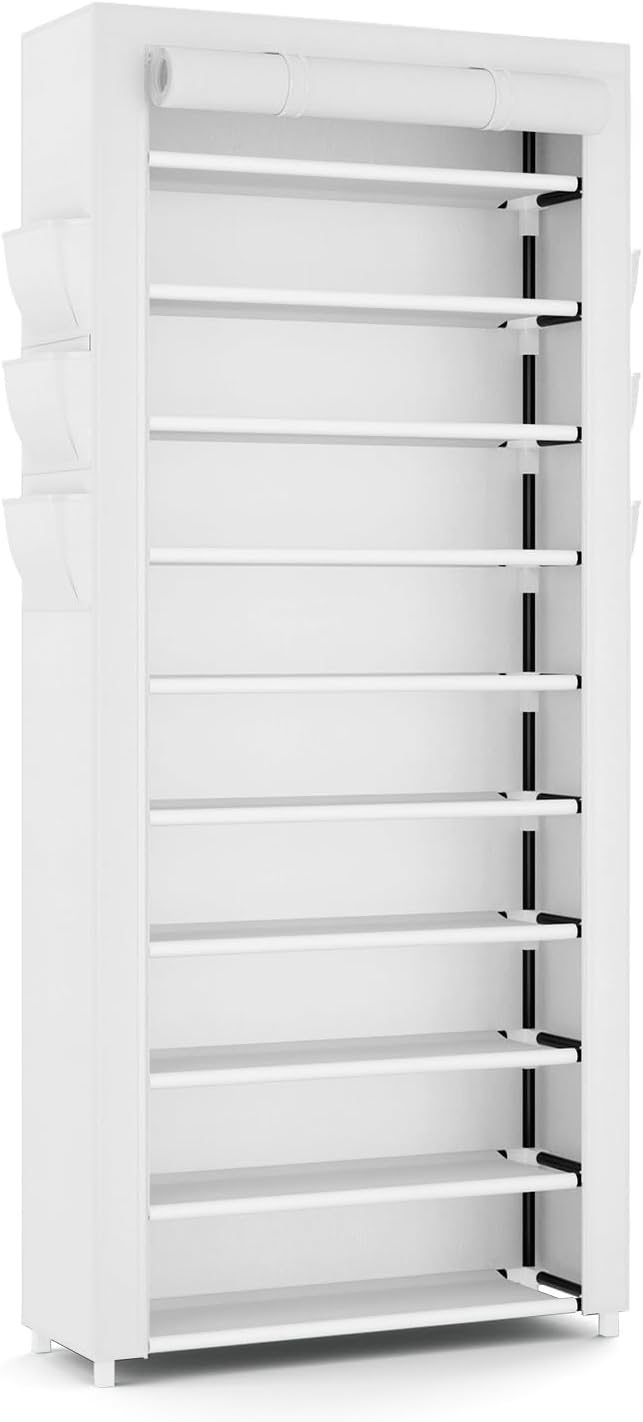 VTRIN Vertical Narrow Shoe Rack Organizer Tall Shoe Rack for Closet Entryway 10 Tier Non-Woven Cover Shoe Shelf Holds 36-41 P