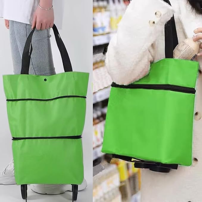Collapsible Shopping Grocery Bag With Wheels Rolling Tote Bag With Wheels Large Reusable Shopping Bags Foldable Cart(Green,Large)