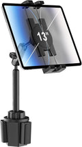 woleyi Cup Holder Tablet Holder for Car Mount - [Metal Arm] Heavy Duty Adjustable Car Cup Tablet Mount Truck Car Accessories, for 4-13" Tablets iPad Pro Air Mini, Galaxy Fold, Kindle Fire, iPhone