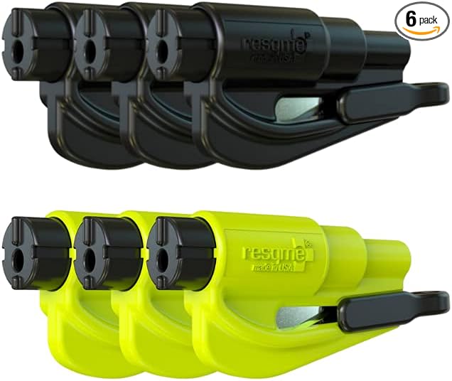 resqme The Original Emergency Keychain Car Escape Tool, 2-in-1 Seatbelt Cutter and Window Breaker, Made in USA, Pack of 6, Ye