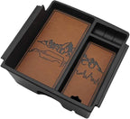 TripleAliners Center Console Organizer Compatible with 2021-2024 Ford Bronco(no for Sport) Accessories Bronco 2/4-Door Center Console Storage Box ABS Material with Leather Trim(V2_Brown)Won't Fit 2025