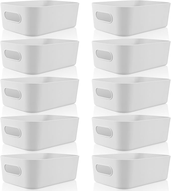 Zopeal Plastic Storage Bins 10 Pcs Gray Pantry Organizer Bins Small Baskets Storage Containers for Home Kitchen (8 x 5.7 x 3 