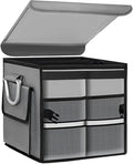 Trunk Organizer With Lid, Collapsible Waterproof Oxford Car Organizer with Aluminum Handle Base Plate, 2-Compartment 28L