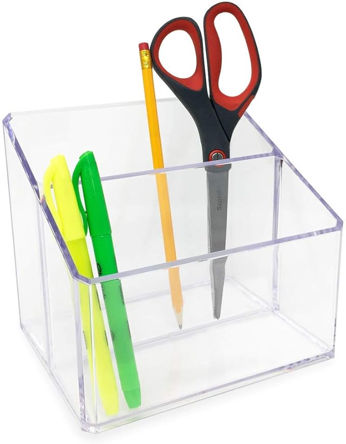 Isaac Jacobs Clear Acrylic 2-Section Organizer, Remote Holder & Multi-Functional Makeup, Brush, Pen & Pencil Storage Solution