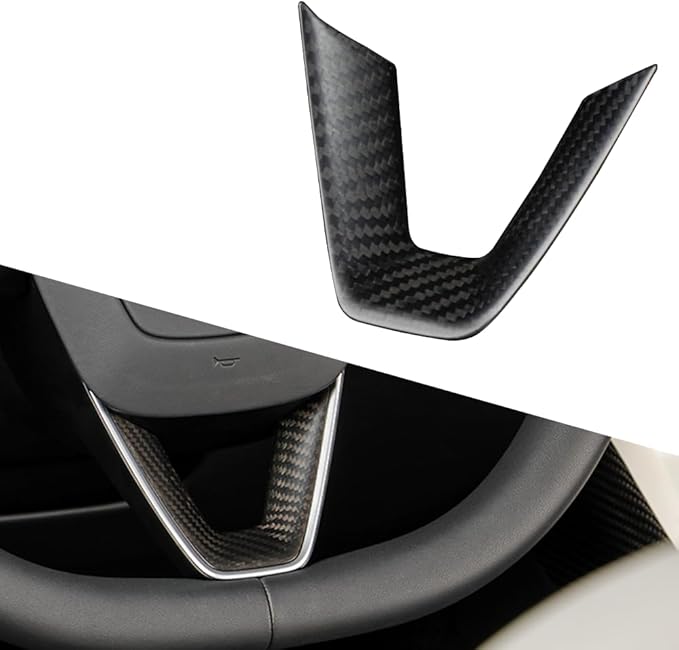 JSWAN Carbon Fiber Steering Wheel Panel Cover Fit for Tesla Refreshed Model 3 Highland Performance (2024+) Model Y Juniper (2025+) Steering Wheel Frame Trim Cover Accessories (Matte Twill Weave)