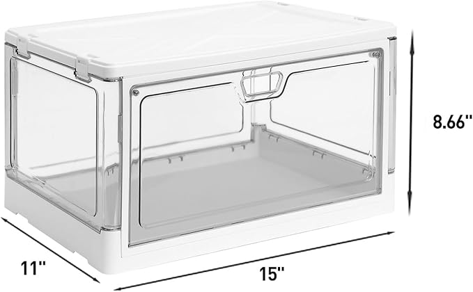 HYBRIDEAS 3-Pack Clear Stackable Storage Bins with Lids Magnetic Doors Open Front Foldable Folding Plastic Craft Containers L