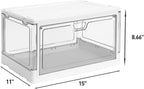 HYBRIDEAS 3-Pack Clear Stackable Storage Bins with Lids Magnetic Doors Open Front Foldable Folding Plastic Craft Containers L