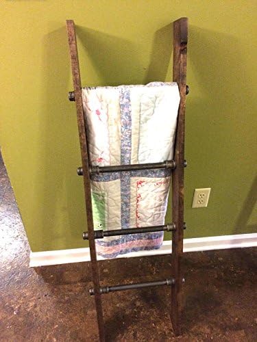 Rustic Industrial Pipe and Wood Blanket Ladder - Wood Quilt Ladder - Rustic Quilt Blanket Ladder - Pipe Decor Blanket Ladder