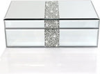 QMDECOR Luxury Middle Silver Bling Crushed Diamond Glass Mirrored Jewelry Box Women Jewelry Organizer Storage Box For Gift