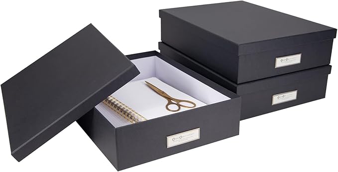 Bigso Oskar Fiberboard Label Frame Document Letter Box - File Organizer Box for Important Paperwork - Document Storage with a
