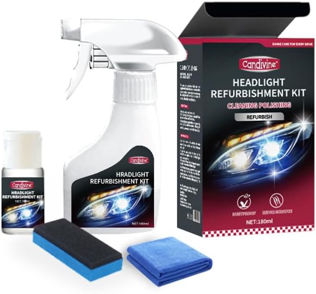 Car Headlight Restoration Kit- 2-in-1 Headlight Cleaner & Coating Agent, Quickly Removes Yellowing & Oxidation, Improve Night