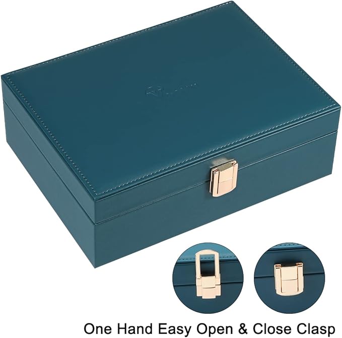 Voova Jewelry Box Organizer for Women Girls, 2 Layer Large Men Jewelry Storage Case, PU Leather Display Jewellery Holder with