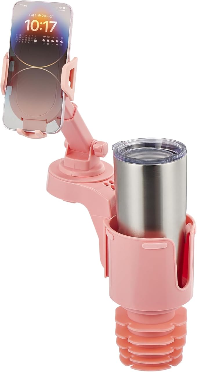 JOYTUTUS Cup Holder Phone Mount for Car, Car Cellphone Large Adapter Long Arm with 360 Degree Rotation, Compatible iPhone, Samsung & All Smartphones,Pink,1 Pack