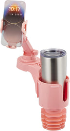 JOYTUTUS Cup Holder Phone Mount for Car, Car Cellphone Large Adapter Long Arm with 360 Degree Rotation, Compatible iPhone, Samsung & All Smartphones,Pink,1 Pack