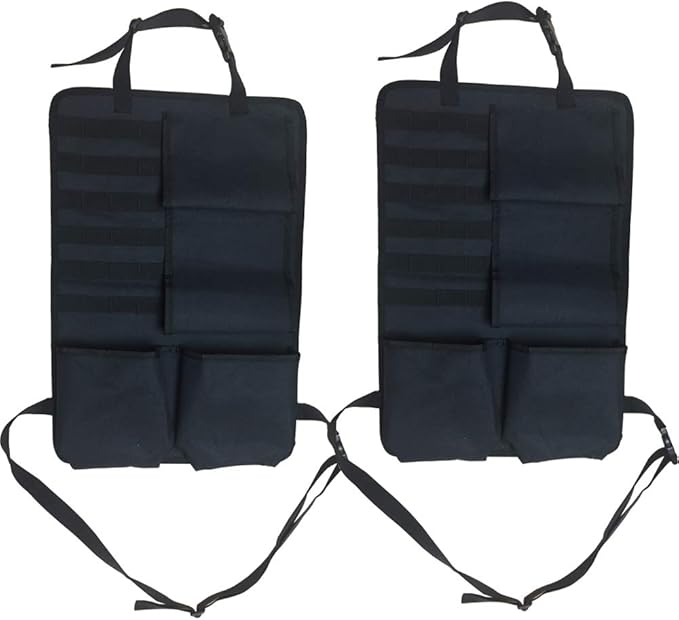 Tactical Car Seat Back Organizer with Molle Panel Vehicle Gun Holder- Seat Back Storage Cover with Gun Rack for Rifle Hunting Universal Fit SUV Truck MPV Pickup (2 Packs)