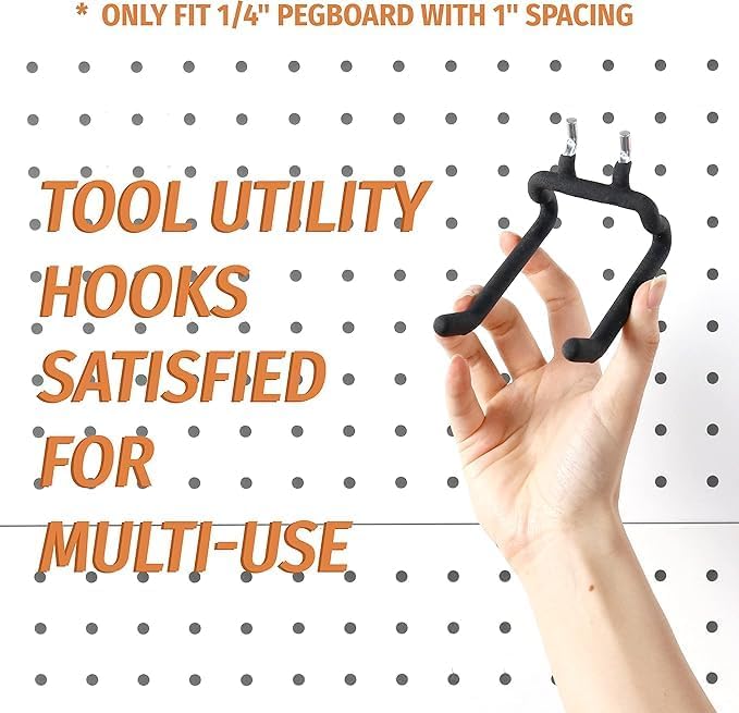 HUHOLE 8 Pack Pegboard Drill Holder and Utility Hooks Set Heavy Duty Vinyl Coated Pegboard Tool Holder for Power Tools Hammer