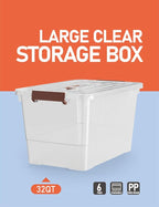 WYT 32 Qt Plastic Clear Storage Bin with Durable Lids and Latching Buckle, 6-Pack Tote Organizing Box Stackable and Nestable