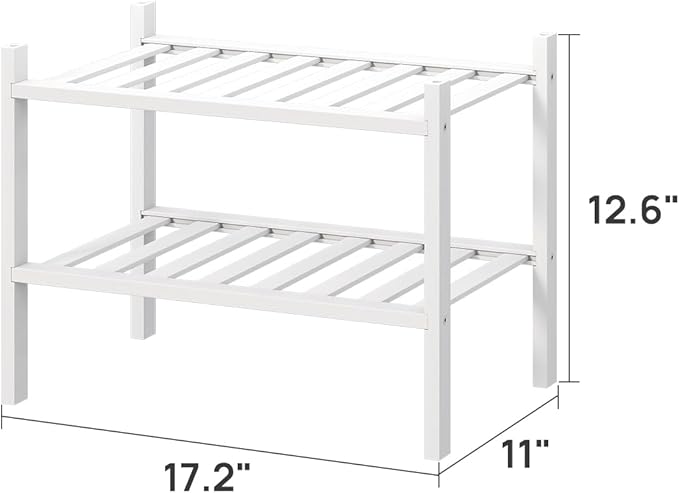 viewcare White Small Shoe Rack for Entryway,2-Tier Bamboo Shoe Organizer for Hallway Closet, Free Standing Shoe Racks for Ind