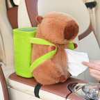 2-in-1 Car Tissue Holder & Trash Bin Organizer Cute Plush Bear/Rabbit/Capybara for Armrest Easy to Install Soft & Adorable (Bear)