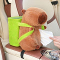 2-in-1 Car Tissue Holder & Trash Bin Organizer Cute Plush Bear/Rabbit/Capybara for Armrest Easy to Install Soft & Adorable (Capybara)