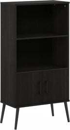Furinno Claude Mid Century Style Accent Wooden Leg Bookcase Cabinet with Storage Organizer Shelves, Espresso