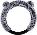 BDK Bear Fur Plush Steering Wheel Cover - Cute Faux Wool Protector for Women Girls Fits Wheels 14.5-15 inch Gray - with Ears