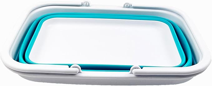 SAMMART 9.2L (2.37Gallon) Collapsible Tub with Handle - Portable Outdoor Picnic Basket/Crater - Foldable Shopping Bag - Space SavingItIIII Storage Container (1, Bright Blue)