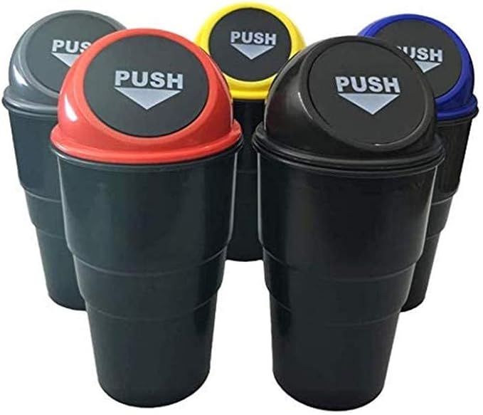 Automotive Cup Holder Trash Can, Auto Mini Car Garbage Can Vehicle Rubbish Bins with Lid for Car Office Home Bedroom (2 Pack, Black)