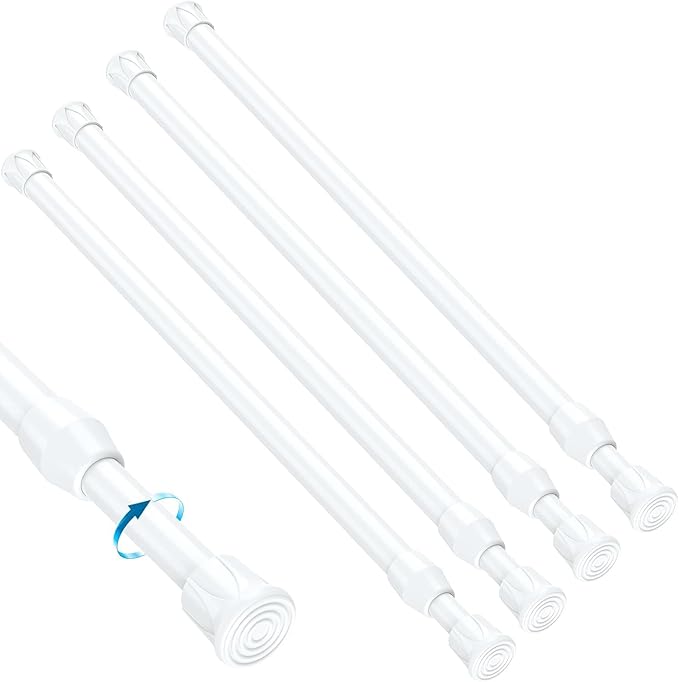 4PCS Small Tension Curtain Rod 16 to 28 Inch,White Short Curtain Rods No Drilling,Loaded Expandable Spring Curtain Rods for W