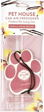 One Fur All Pet House Car Air Freshener - Vanilla Creme Brulee Pack of 4 - Non-toxic, Pet-Friendly for Small Spaces - Hanging