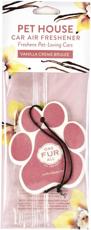 One Fur All Pet House Car Air Freshener - Vanilla Creme Brulee Pack of 4 - Non-toxic, Pet-Friendly for Small Spaces - Hanging