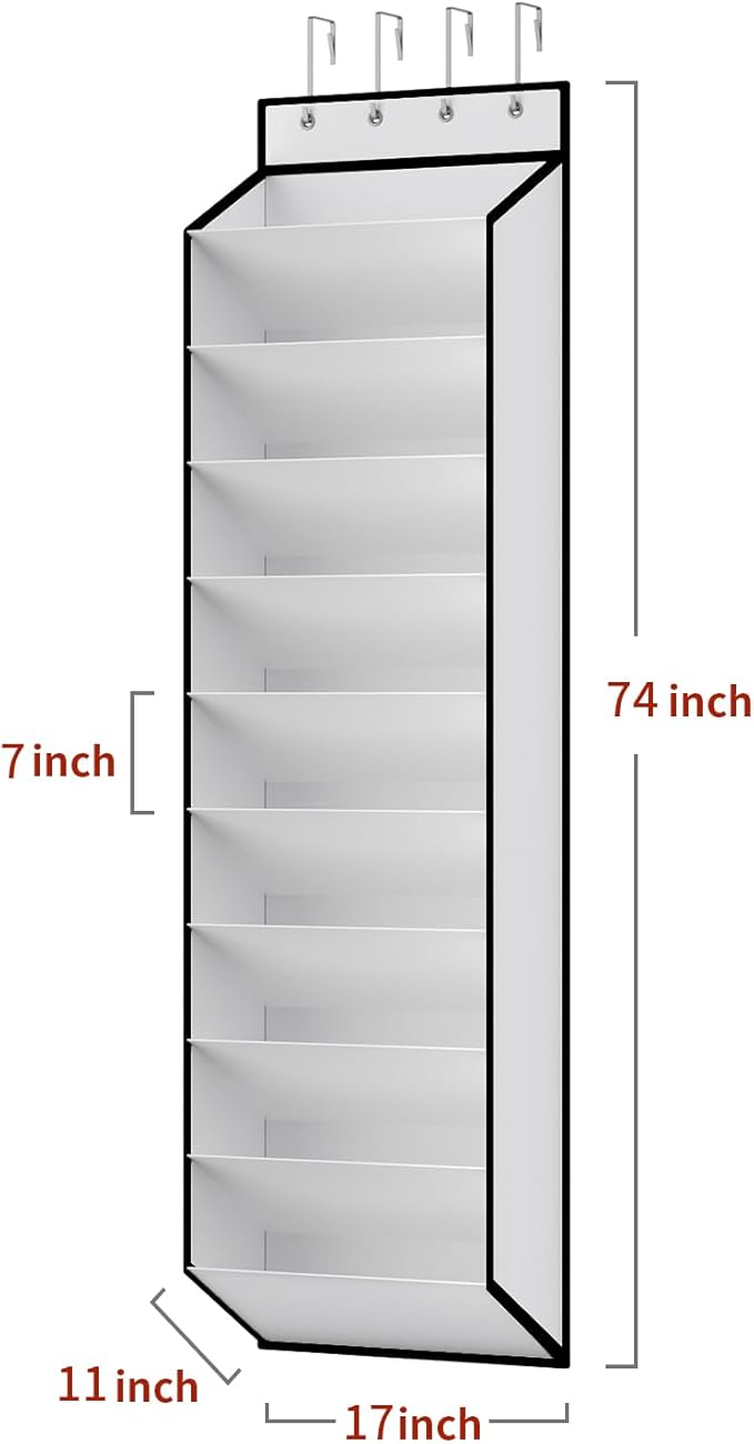 KEEPJOY 10 Tiers White Over Door Shoe Organizer Storage, Hanging Shoe Holder for Door with Large Deep Pockets, Fit 20-30 Pair