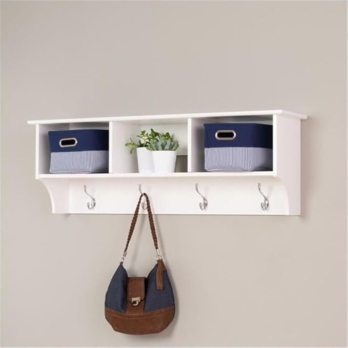 Prepac 48" Contemporary Wall Mounted Coat Rack, Coat Hooks Wall Mount with 3 Shelves, Ideal for Hallway or Entryway Storage S